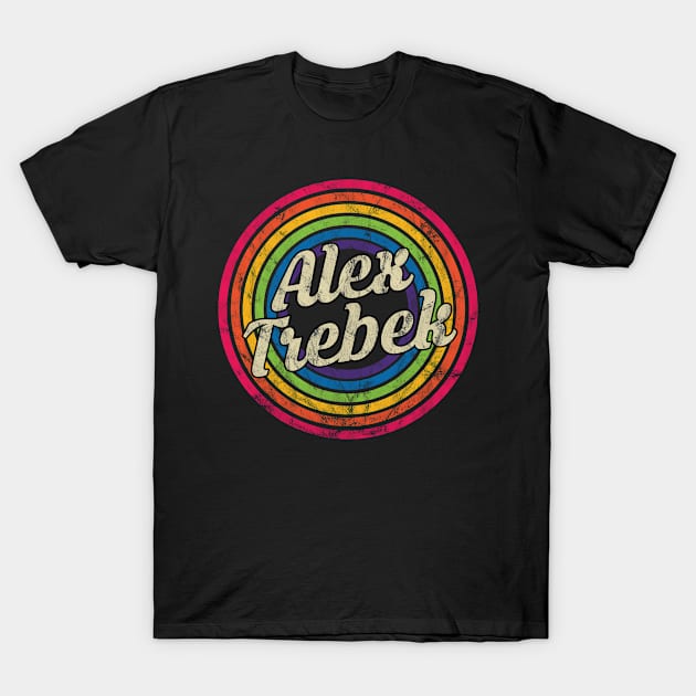 Alex Trebek - Retro Rainbow Faded-Style T-Shirt by MaydenArt